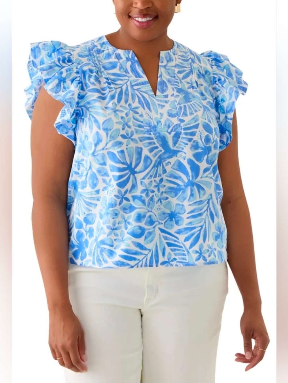 Crown & Ivy Plus Size Ruffle Split Neck Woven Blouse Pleated Ruffle Sleeve sz 3X